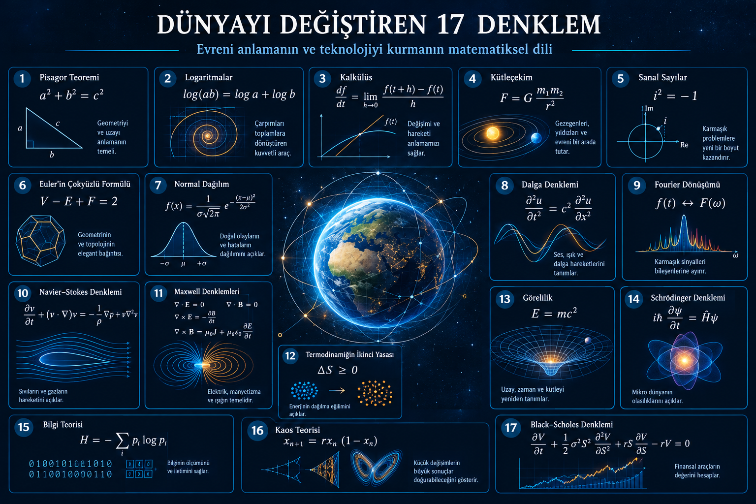 Dünyayı Değiştiren 17 Denklem — Pisagor teoreminden Black–Scholes denklemine on yedi denklemin formülleri ve görselleri